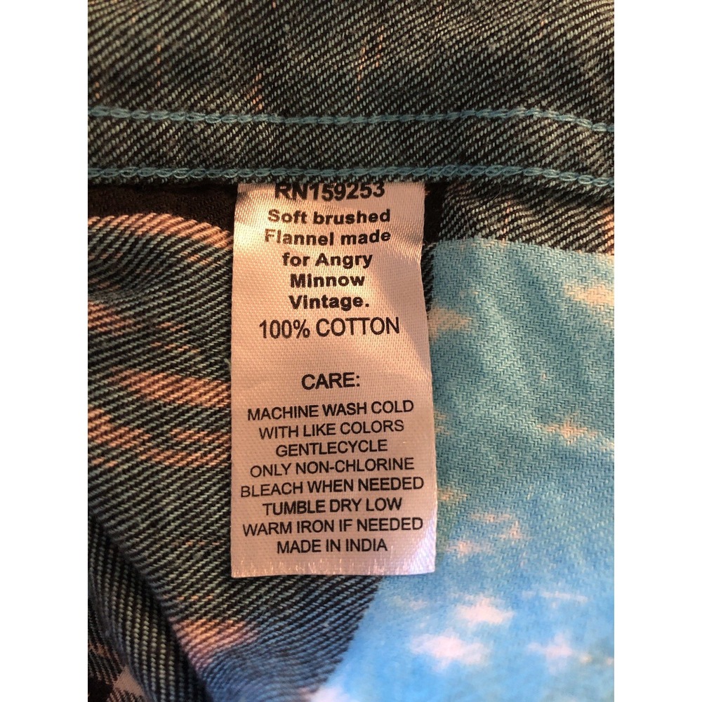 Angry Minnow Shirt Mens Large Blue Check Flannel Unicorn Stab People Graphic - Picture 6 of 7